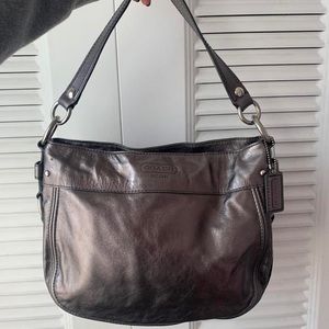 Medium sized silver coach bag